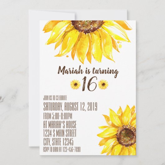 Sonnenblume Geburtstag Einladung (Vorderseite)