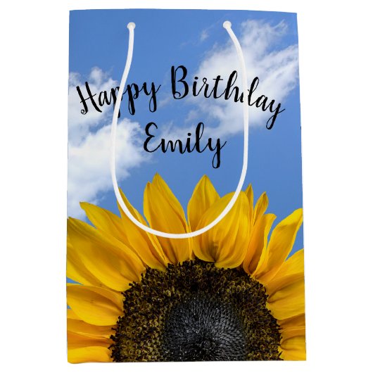 Sonnenblume Geburtstag mit Namen Mittlere Geschenktüte (Vorderseite)