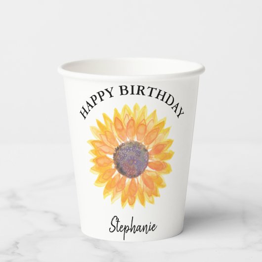 Sonnenblume Geburtstag Pappbecher (Rückseite)