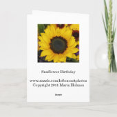 Sonnenblume-Geburtstags-Karte Karte (Rückseite)