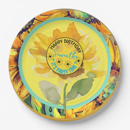 Sonnenblume Geburtstagskind Gelbschwarz Pappteller (Vorderseite)