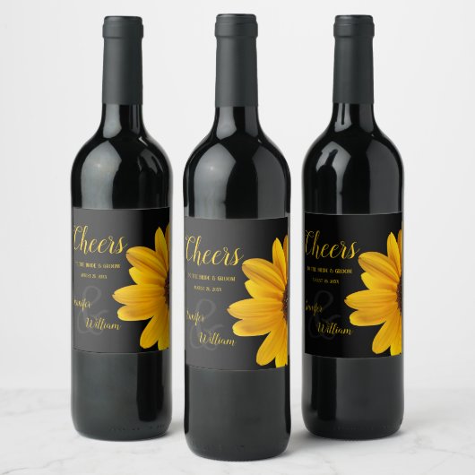 Sonnenblume, Gefallen an Braut und Bräutigam Weinetikett (Flaschen)