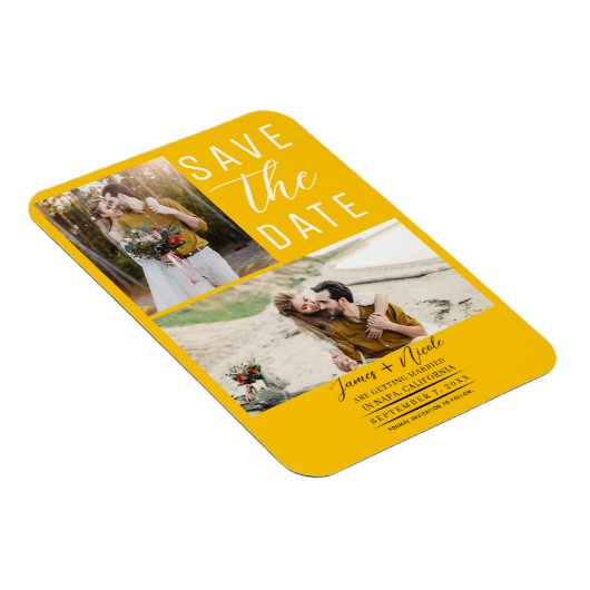 Sonnenblume Gelb 2 Fotos Save the Date Hochzeit Magnet (Rechte Seite)