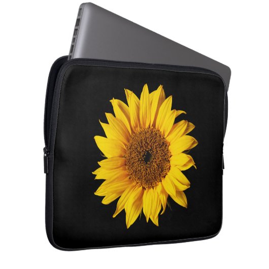 Sonnenblume-Gelb auf Schwarzem - kundengebundene Laptopschutzhülle (Vorne Rechts)