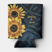 Sonnenblume Gelb Rustikale Denim Blue Jeans Hochze Dosenkühler (Vorderseite)