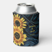 Sonnenblume Gelb Rustikale Denim Blue Jeans Hochze Dosenkühler (Kanne Rückseite)