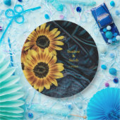 Sonnenblume Gelb Rustikale Denim Blue Jeans Hochze Pappteller (Party)