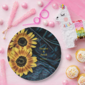 Sonnenblume Gelb Rustikale Denim Blue Jeans Hochze Pappteller (Party)