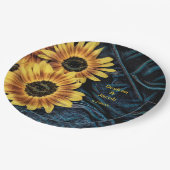 Sonnenblume Gelb Rustikale Denim Blue Jeans Hochze Pappteller (Schrägansicht)