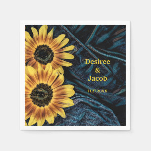 Sonnenblume Gelb Rustikale Denim Blue Jeans Hochze Serviette