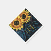 Sonnenblume Gelb Rustikale Denim Blue Jeans Hochze Serviette (Ecke)