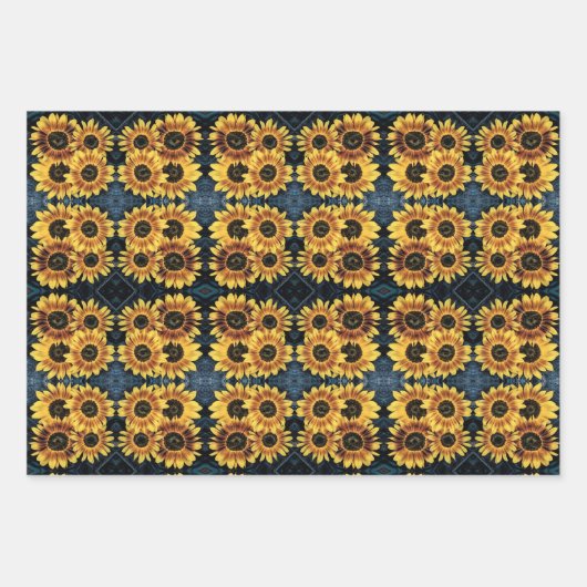 Sonnenblume Gelb Rustikale Denim Blue Jeans Muster Geschenkpapier Set (Vorderseite 3)