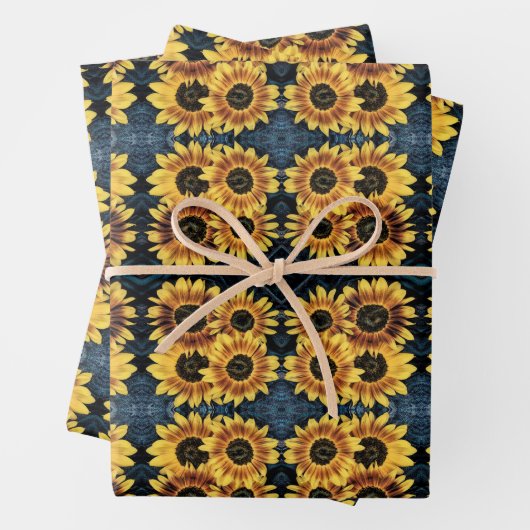 Sonnenblume Gelb Rustikale Denim Blue Jeans Muster Geschenkpapier Set (Beispiel)