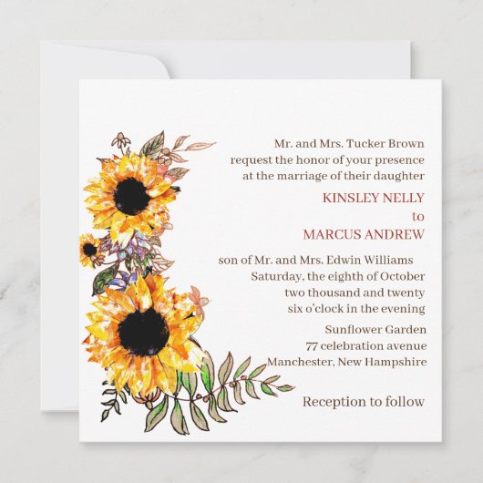 Sonnenblume Gelb Rustikale Hochzeit Einladung (Vorderseite)