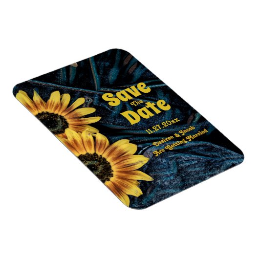 Sonnenblume Gelb Rustikaler Blauer Denim Save the Magnet (Rechte Seite)