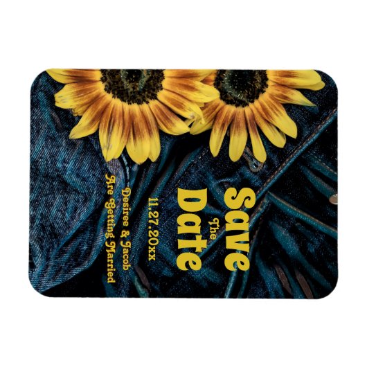 Sonnenblume Gelb Rustikaler Blauer Denim Save the  Magnet (Horizontal)