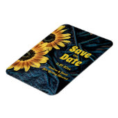 Sonnenblume Gelb Rustikaler Blauer Denim Save the Magnet (Linke Seite)