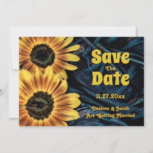 Sonnenblume Gelb Rustikaler Blauer Denim Save the  Save The Date (Vorderseite)