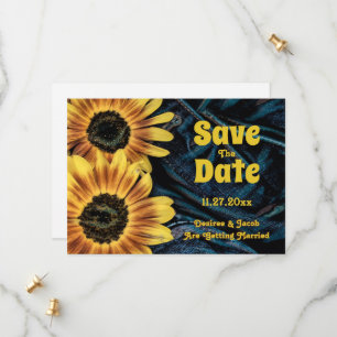 Sonnenblume Gelb Rustikaler Blauer Denim Save the  Save The Date