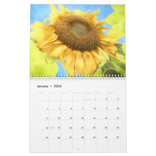 Sonnenblume Gelb Rustikales Land Schönes 2024 Kalender (Jan 2026)