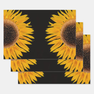 Sonnenblume Gelb Symmetrische schwarze Umgebung Geschenkpapier Set