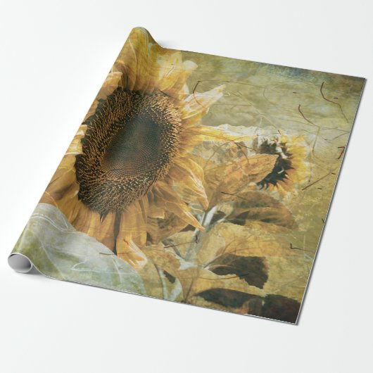 Sonnenblume Gelb Vintages Land Blumengewebe Geschenkpapier (Ungerollt)