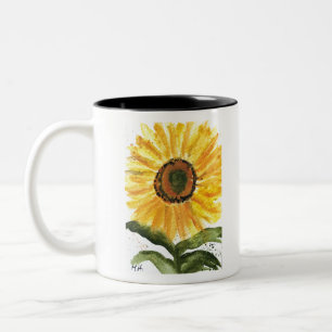 Sonnenblume gelbe Blumengemälde Wasserfarbe Natur Zweifarbige Tasse