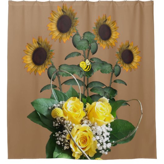 Sonnenblume Gelbe Rosen Duschvorhang (Vorderseite)