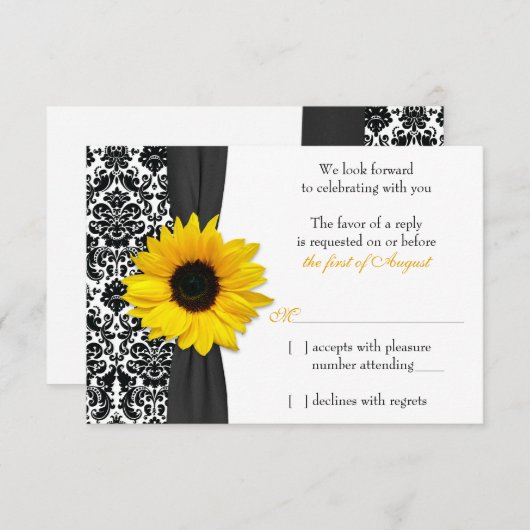 Sonnenblume Gelbe Schwarzmeerkatze Hochzeitserwide RSVP Karte (Vorne/Hinten)