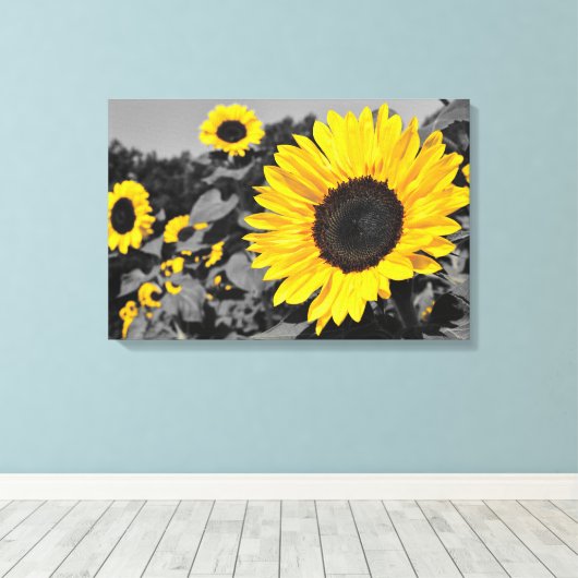 Sonnenblume: Gelber Farbtausch Leinwanddruck (Insitu (Holzboden))
