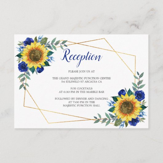 Sonnenblume Geometric Blue Floral Empfang Begleitkarte (Vorderseite)