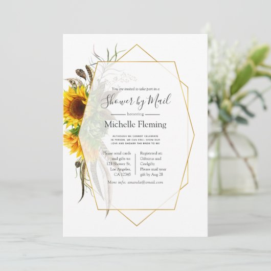 Sonnenblume Geometric Bridal oder Babydusche per M Einladung (Stehend Vorderseite)