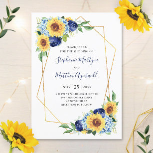 Sonnenblume Geometric Dusty Blue Floral Wedding Einladung