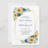 Sonnenblume Geometric Dusty Blue Floral Wedding Einladung (Vorderseite)