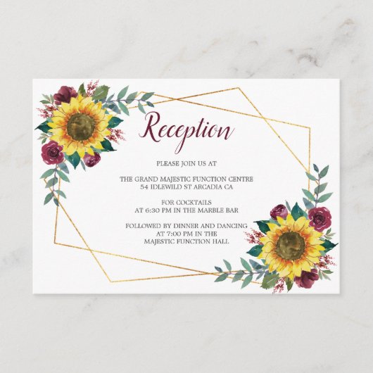 Sonnenblume geometrische Hochzeitsempfehlung Begleitkarte (Vorderseite)