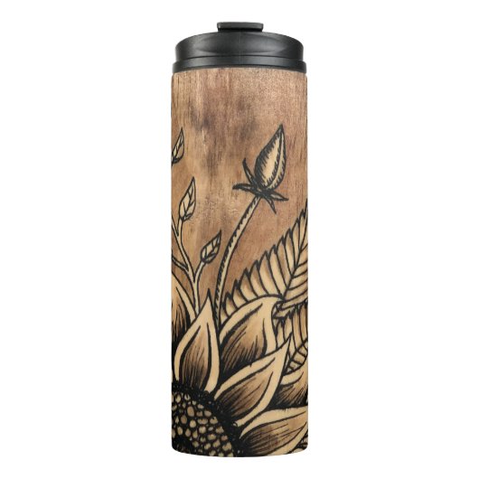 Sonnenblume Gestank Holzkörner Thermosbecher (Vorderseite)