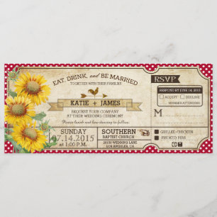 Sonnenblume-Gingham-Karo-Land-Picknick-Hochzeit Einladung