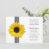 Sonnenblume Gingham Karo Ribbon Wedding Einladung (Stehend Vorderseite)