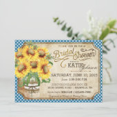 Sonnenblume-Gingham-Land-Picknick-Brautparty Einladung (Stehend Vorderseite)