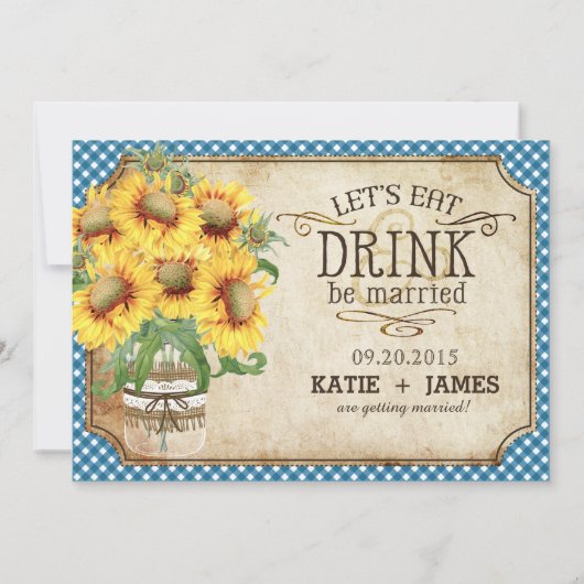 Sonnenblume-Gingham-Land-Picknick-Brautparty Einladung (Rückseite)