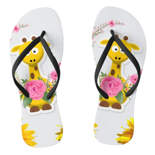 Sonnenblume Giraffe Rosa Rose Flip Flops Badesandalen (Fußbett)
