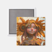 Sonnenblume Girl Magnet (Vorderseite/Rückseite)