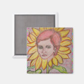 Sonnenblume Girl Magnet (Vorderseite/Rückseite)