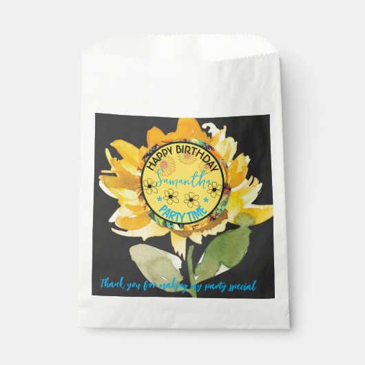 Sonnenblume Girl Party Geburtstag Schwarz Geschenktütchen (Vorderseite)