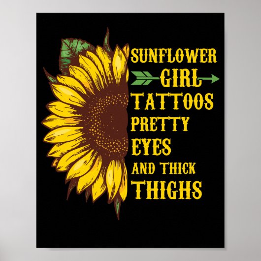 Sonnenblume Girl Tattoos Hübsche Augen dick Obersc Poster (Vorne)