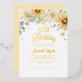 Sonnenblume Gold Butterfly 50. Geburtstagsparty Folieneinladung
