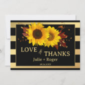 Sonnenblume Gold gestreiftes Foto Hochzeit Dankeskarte (Vorderseite)