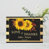 Sonnenblume Gold gestreiftes Foto Hochzeit Dankeskarte (Stehend Vorderseite)