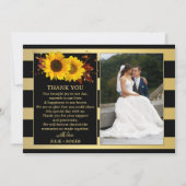 Sonnenblume Gold gestreiftes Foto Hochzeit Dankeskarte (Rückseite)