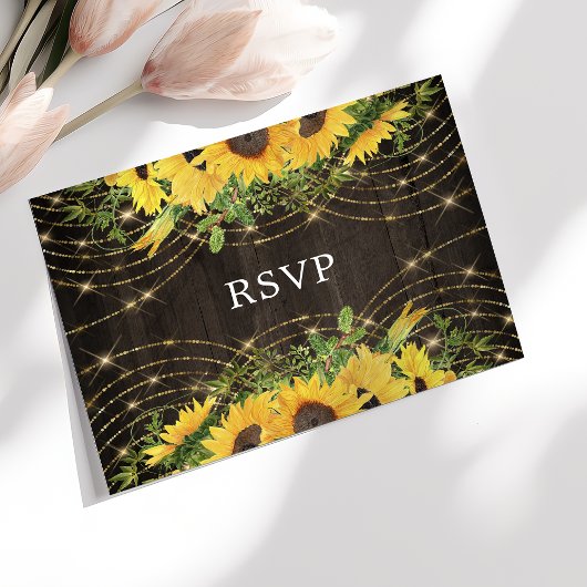 Sonnenblume Gold String Lights Rustic Wedding RSVP Postkarte